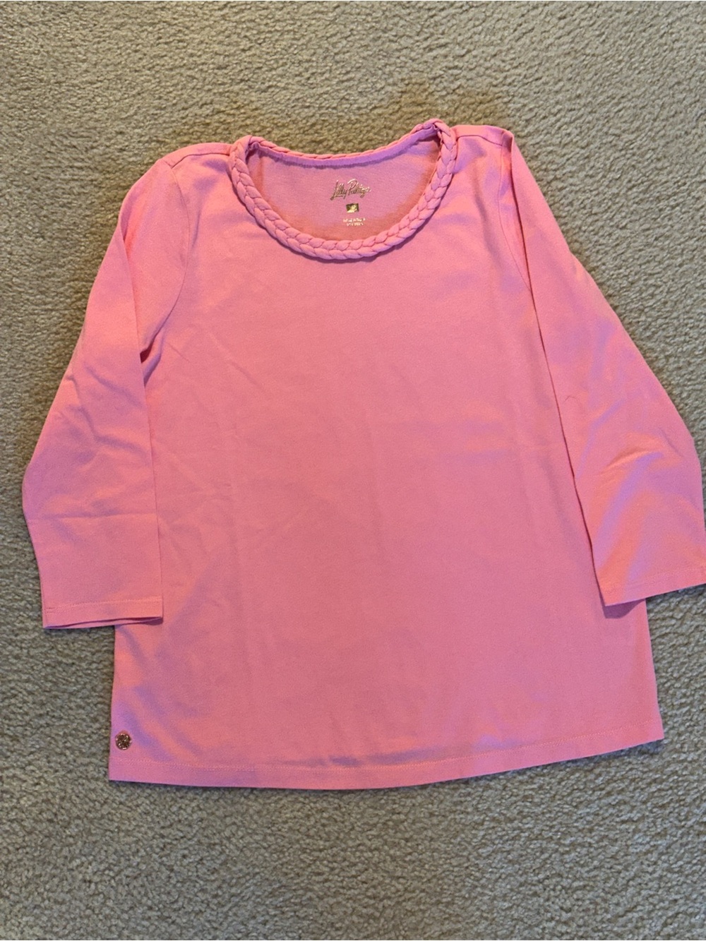 Lilly Pulitzer Pink Braided-Neck 3/4 Sleeve Tee